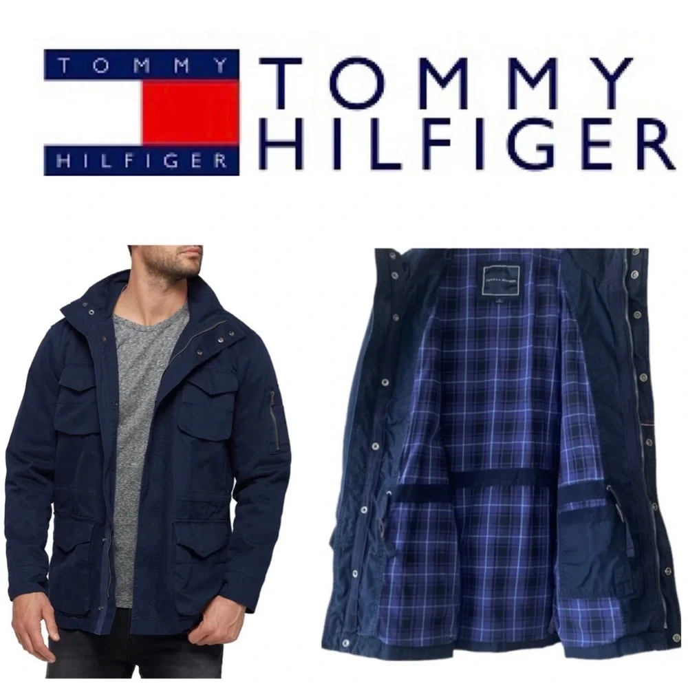 Tommy Hilfiger Warm Lined Utility Performance Coat Navy Blue Jacket Size Medium